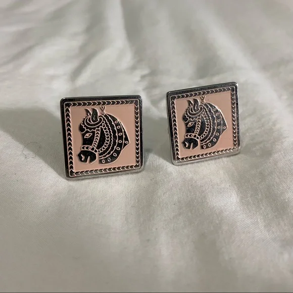 Swank Pink Horse Mid Century Cuff Links & Tie Clip Set - Picture 7 of 8